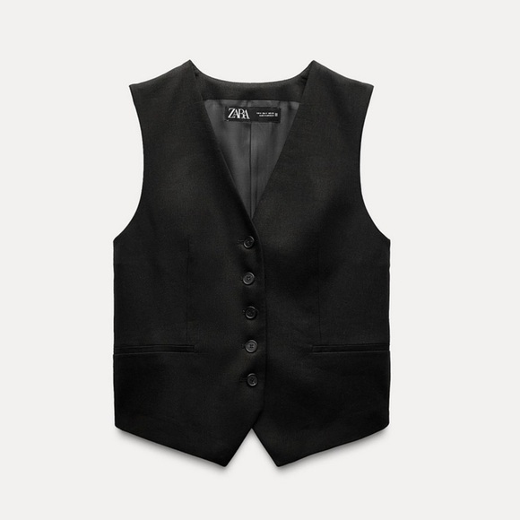 Zara Tailored Linen Blend Vest Waistcoat In Black Size XL - Picture 1 of 9